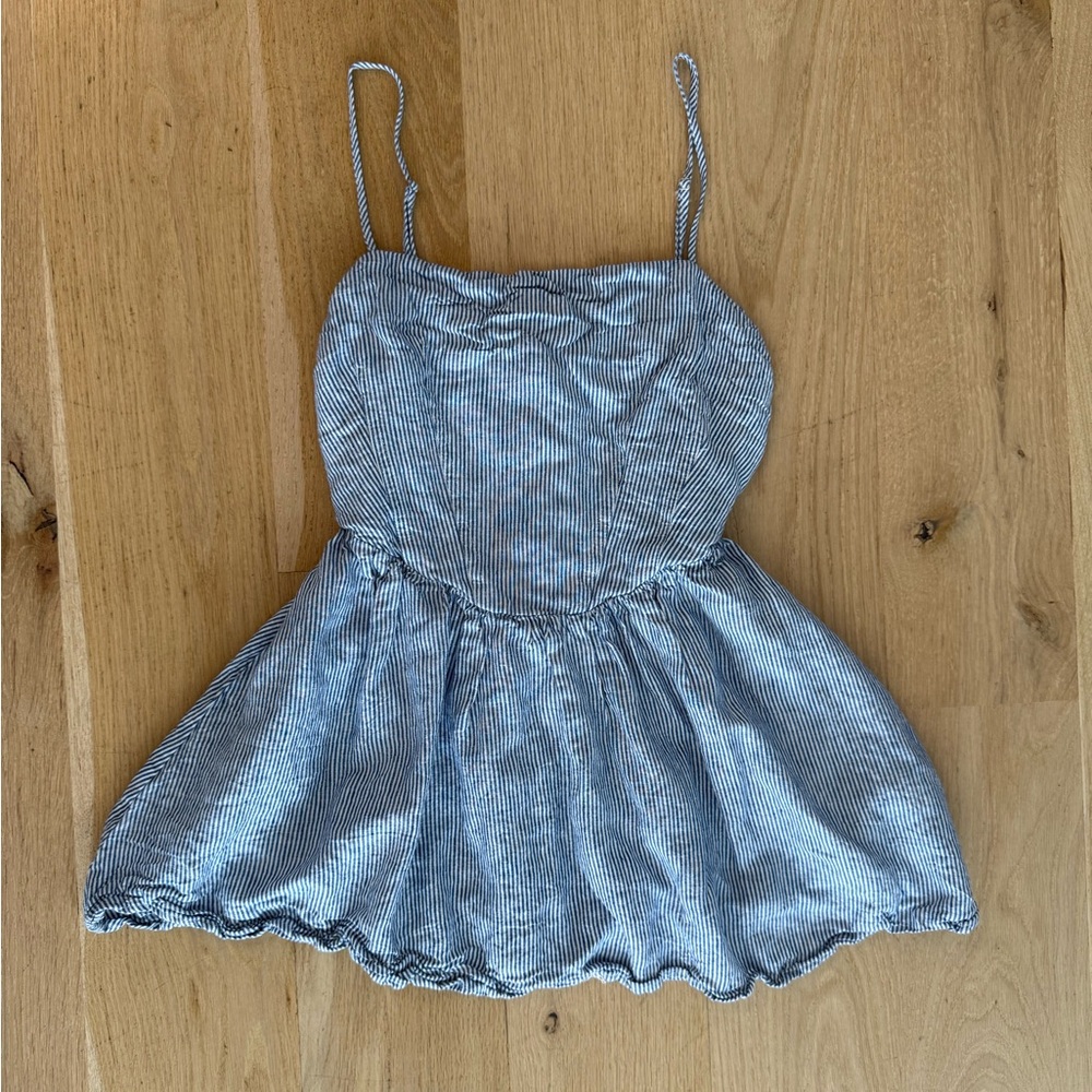 Olivaceous Blue and White Striped Mini Dress - Medium